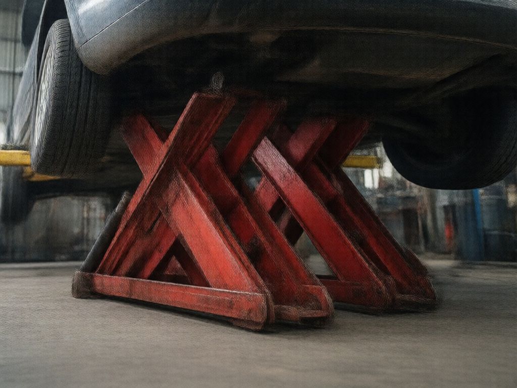 Jack stands supporting car