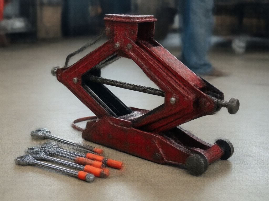 Scissor jack and lug wrench